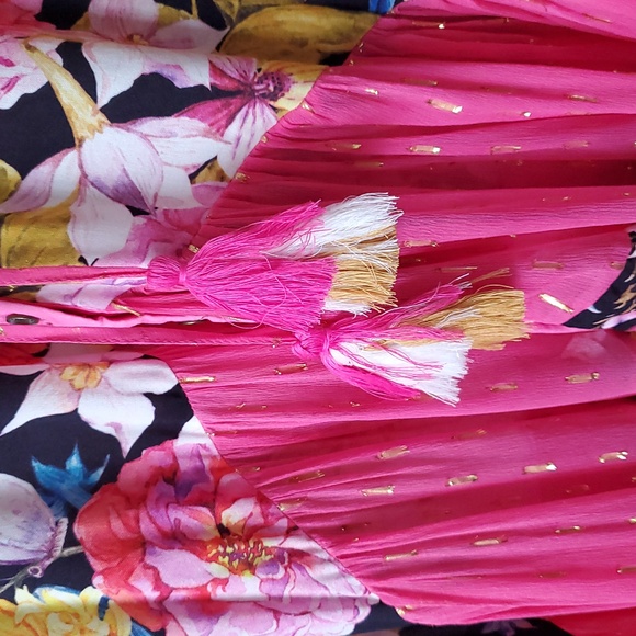 NWT Aratta Flower Bomb High Low Dress Pink Black L/S V-Neck Button Front Small - Picture 9 of 13